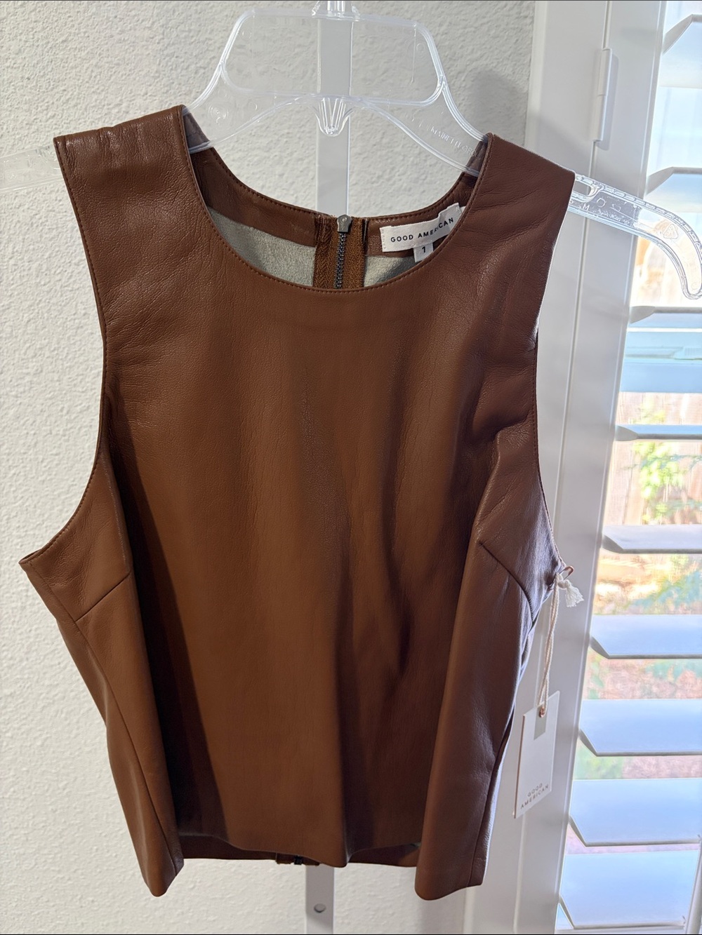 Good American Brown Leather Sleeveless Shell Top